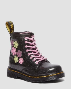 Dr. Martens Boots 1460 à Paillettes, Appliqué Fleur Et Lacets Pour Tout-petit Black+Multi — Coated Glitter Pu+Athena New