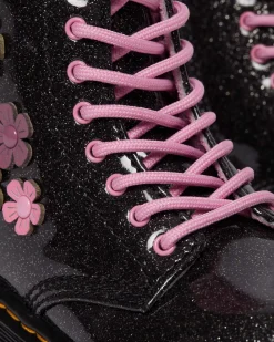 Dr. Martens Boots 1460 à Paillettes, Appliqué Fleur Et Lacets Pour Tout-petit Black+Multi — Coated Glitter Pu+Athena New