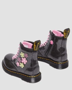 Dr. Martens Boots 1460 à Paillettes, Appliqué Fleur Et Lacets Pour Tout-petit Black+Multi — Coated Glitter Pu+Athena New