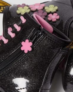Dr. Martens Boots 1460 à Paillettes, Appliqué Fleur Et Lacets Pour Tout-petit Black+Multi — Coated Glitter Pu+Athena New