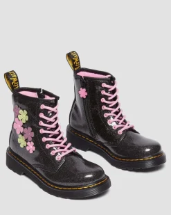 Dr. Martens Boots 1460 à Paillettes, Appliqué Fleur Et Lacets Junior Black+Multi — Coated Glitter Pu+Athena Cheap