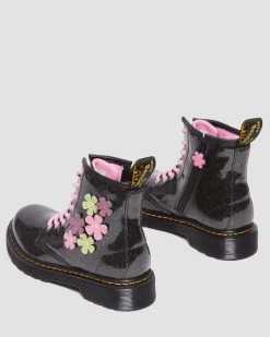 Dr. Martens Boots 1460 à Paillettes, Appliqué Fleur Et Lacets Junior Black+Multi — Coated Glitter Pu+Athena Cheap
