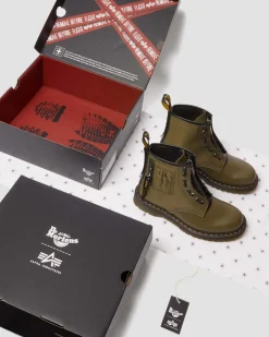 Dr. Martens BOOTS 1460 BEN ALPHA INDUSTRIES EN CUIR ET NYLON Olive+Noir New