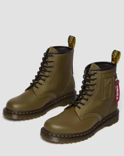 Dr. Martens BOOTS 1460 BEN ALPHA INDUSTRIES EN CUIR ET NYLON Olive+Noir New