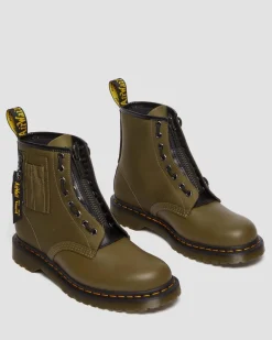 Dr. Martens BOOTS 1460 BEN ALPHA INDUSTRIES EN CUIR ET NYLON Olive+Noir New