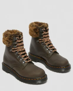 Dr. Martens Boots 1460 Serena à Col Doublées De Fourrure Synthétique Gris — Streeter+Milo Fur Online