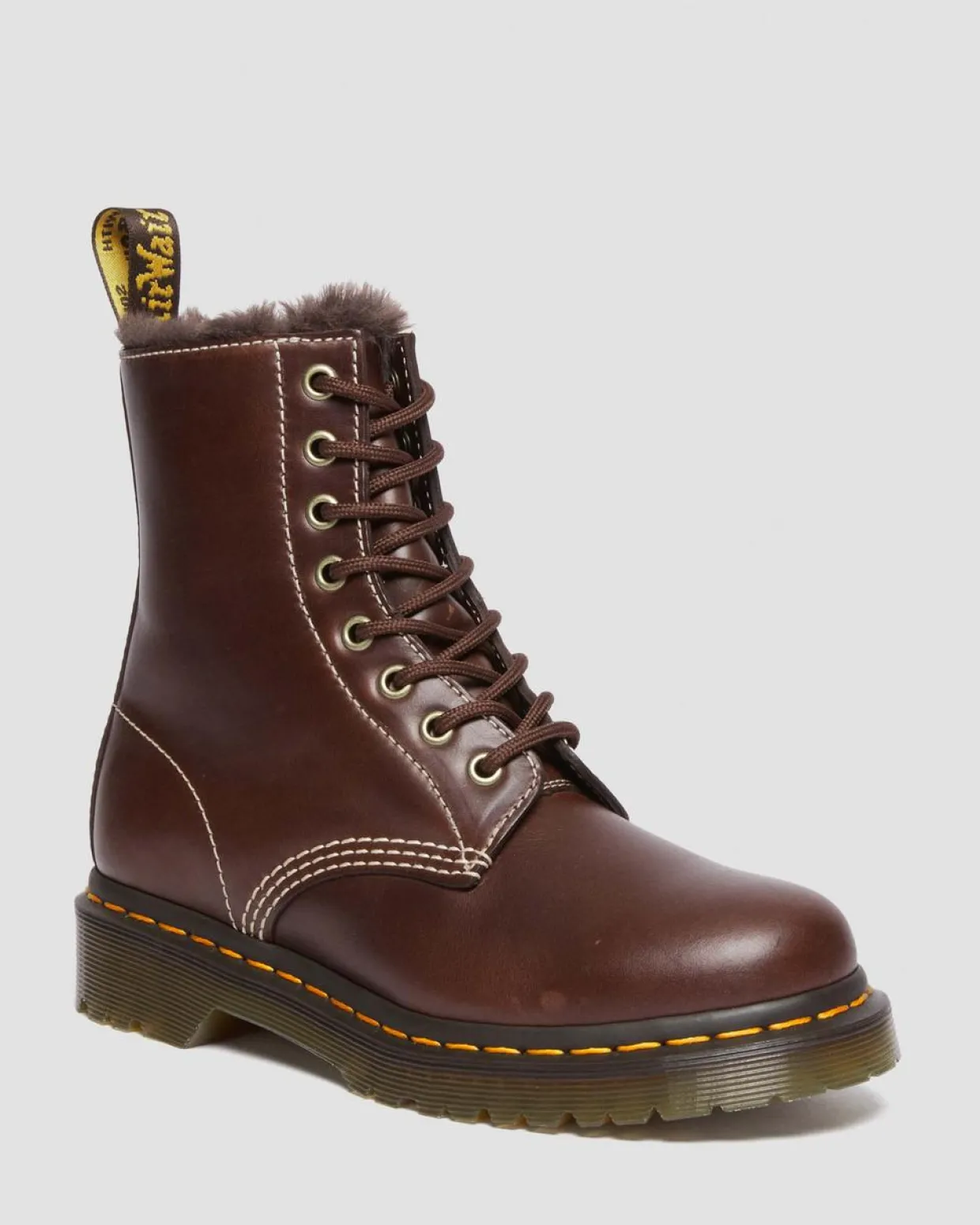 Dr. Martens Boots 1460 Serena En Cuir Fourrées à Lacets Dark Brown Discount