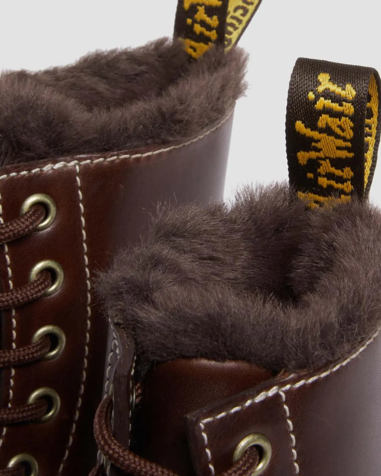 Dr. Martens Boots 1460 Serena En Cuir Fourrées à Lacets Dark Brown Discount