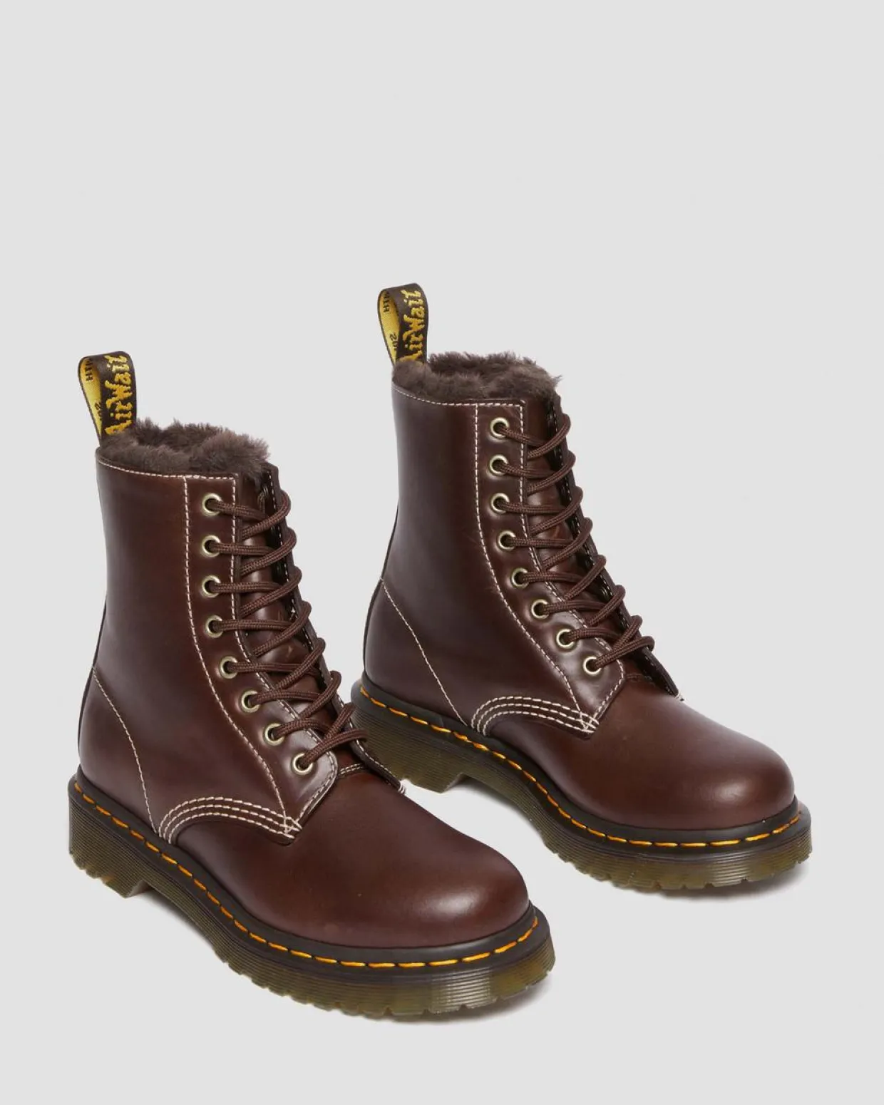 Dr. Martens Boots 1460 Serena En Cuir Fourrées à Lacets Dark Brown Discount