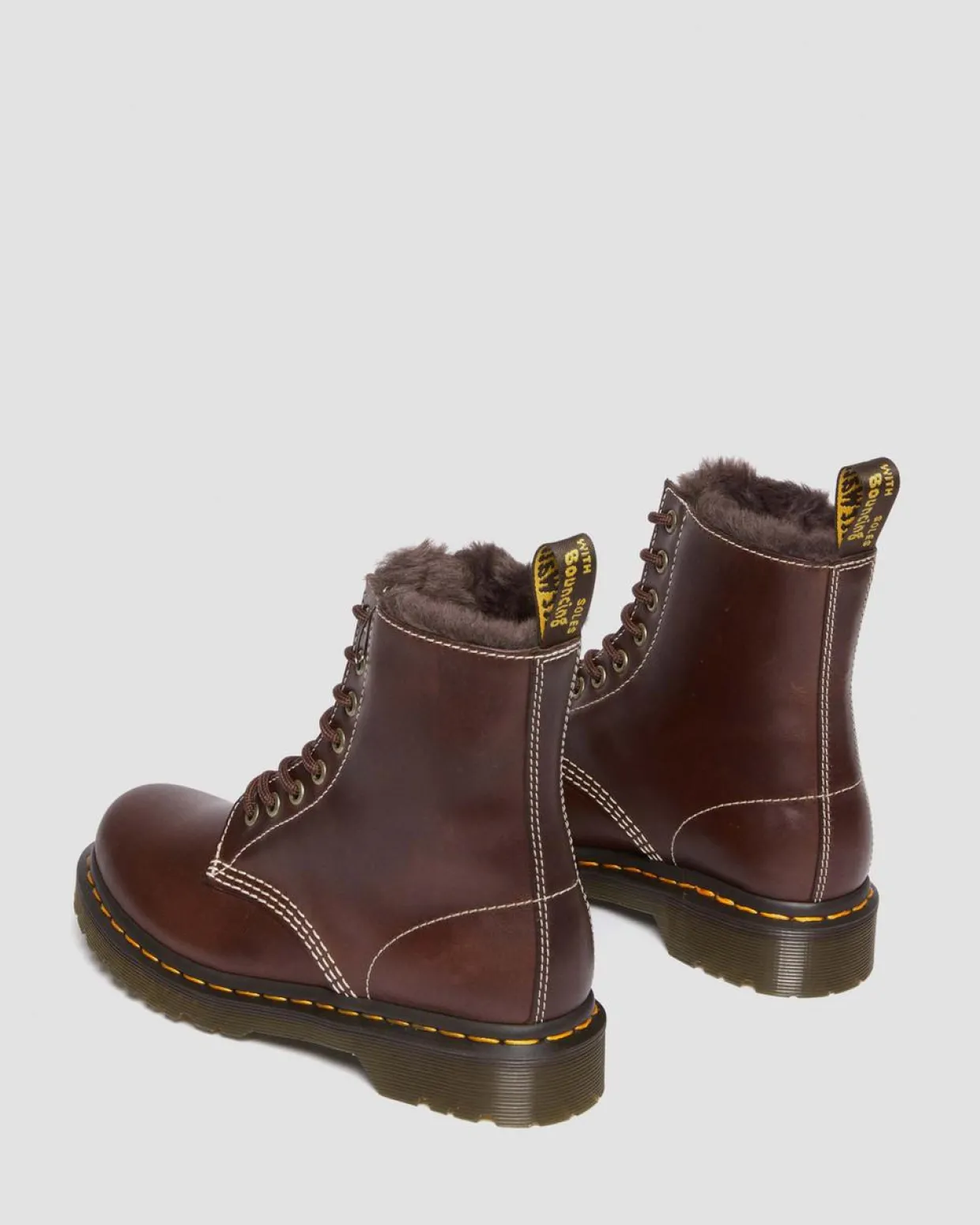 Dr. Martens Boots 1460 Serena En Cuir Fourrées à Lacets Dark Brown Discount