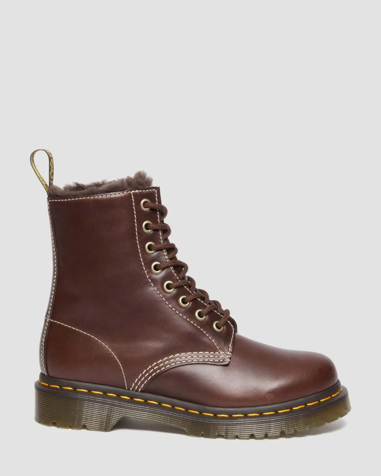 Dr. Martens Boots 1460 Serena En Cuir Fourrées à Lacets Dark Brown Discount