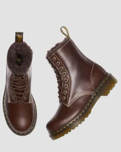 Dr. Martens Boots 1460 Serena En Cuir Fourrées à Lacets Dark Brown Discount