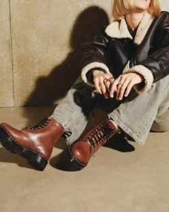 Dr. Martens Boots 1460 Serena En Cuir Fourrées à Lacets Camel — Farrier Cheap