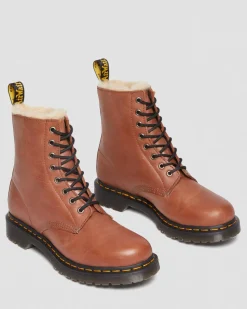 Dr. Martens Boots 1460 Serena En Cuir Fourrées à Lacets Camel — Farrier Cheap