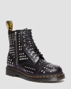 Dr. Martens Boots 1460 Studded Zip En Cuir Noir — Atlas Hot