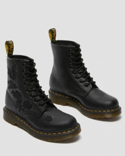 Dr. Martens Boots 1460 Vonda Mono Floral Rose En Cuir à Lacets Noir — Softy T Outlet