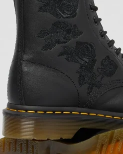 Dr. Martens Boots 1460 Vonda Mono Floral Rose En Cuir à Lacets Noir — Softy T Outlet