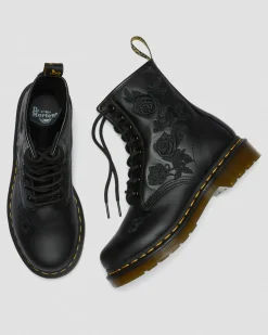 Dr. Martens Boots 1460 Vonda Mono Floral Rose En Cuir à Lacets Noir — Softy T Outlet