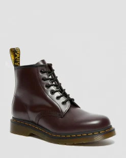 Dr. Martens Boots Basses 101 Yellow Stitch En Cuir Smooth Bordeaux — Smooth Leather Fashion