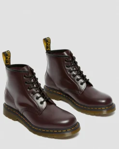 Dr. Martens Boots Basses 101 Yellow Stitch En Cuir Smooth Bordeaux — Smooth Leather Fashion
