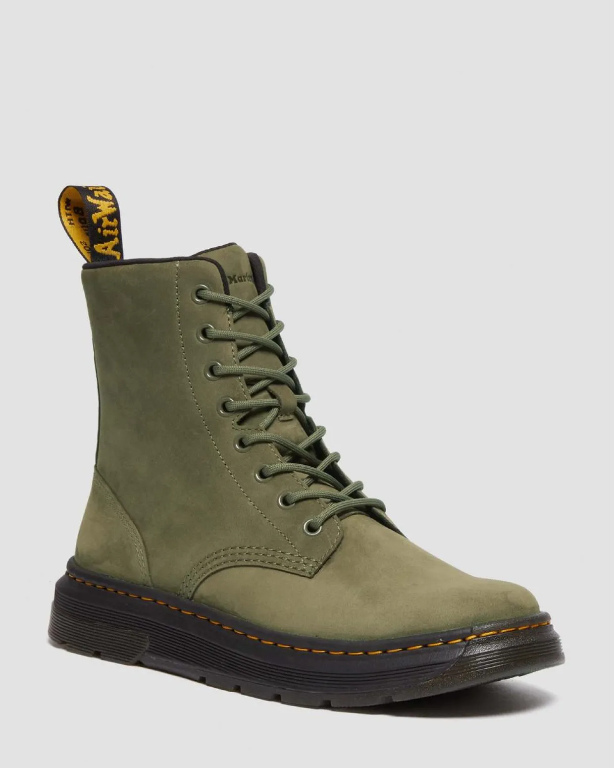 Dr. Martens Boots Crewson En Cuir à Lacets DMS OLIVE — Buffbuck Outlet