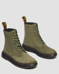 Dr. Martens Boots Crewson En Cuir à Lacets DMS OLIVE — Buffbuck Outlet