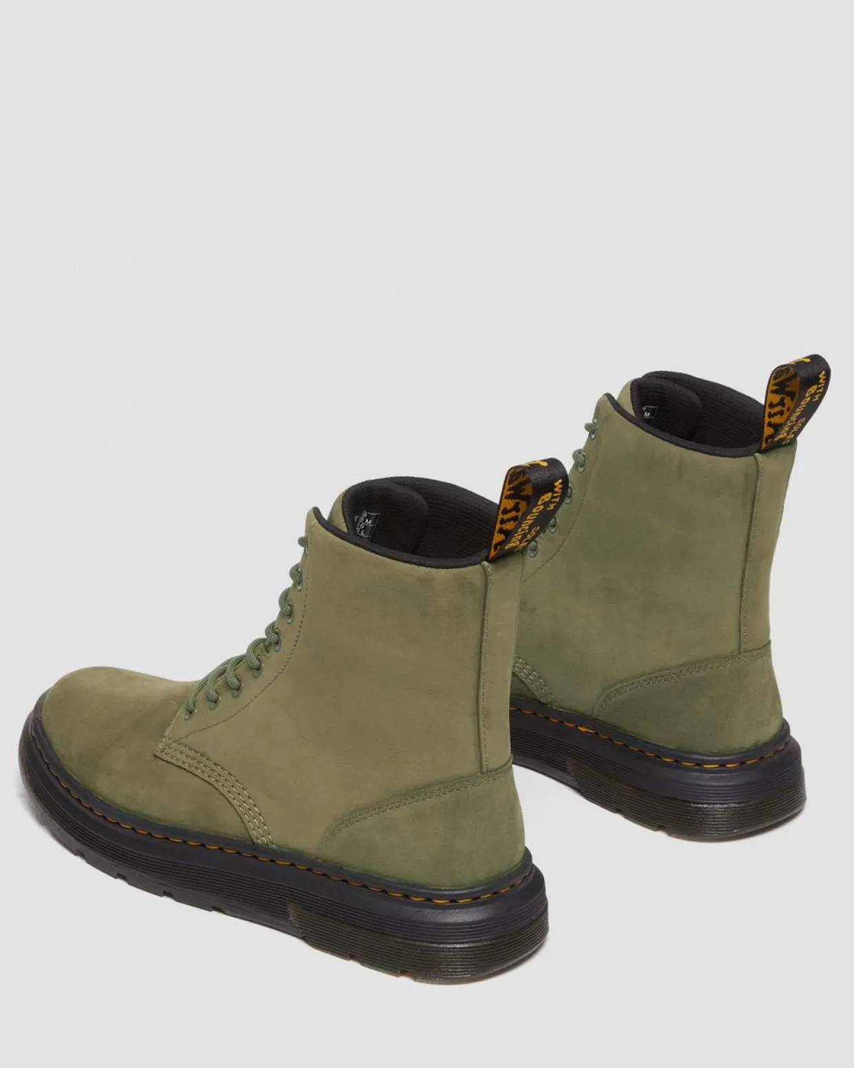 Dr. Martens Boots Crewson En Cuir à Lacets DMS OLIVE — Buffbuck Outlet