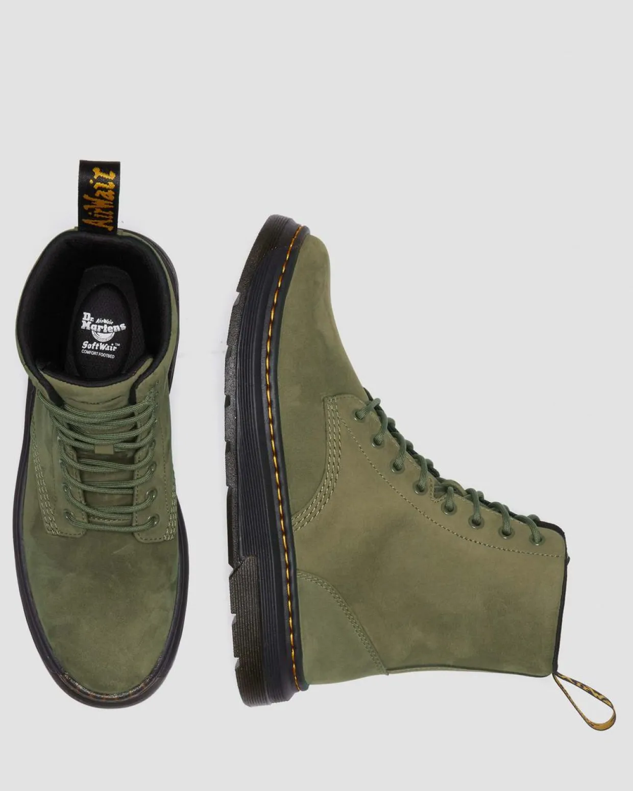 Dr. Martens Boots Crewson En Cuir à Lacets DMS OLIVE — Buffbuck Outlet