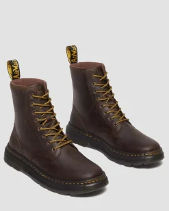 Dr. Martens Boots Crewson En Cuir à Lacets Marron foncé — Crazy Horse New