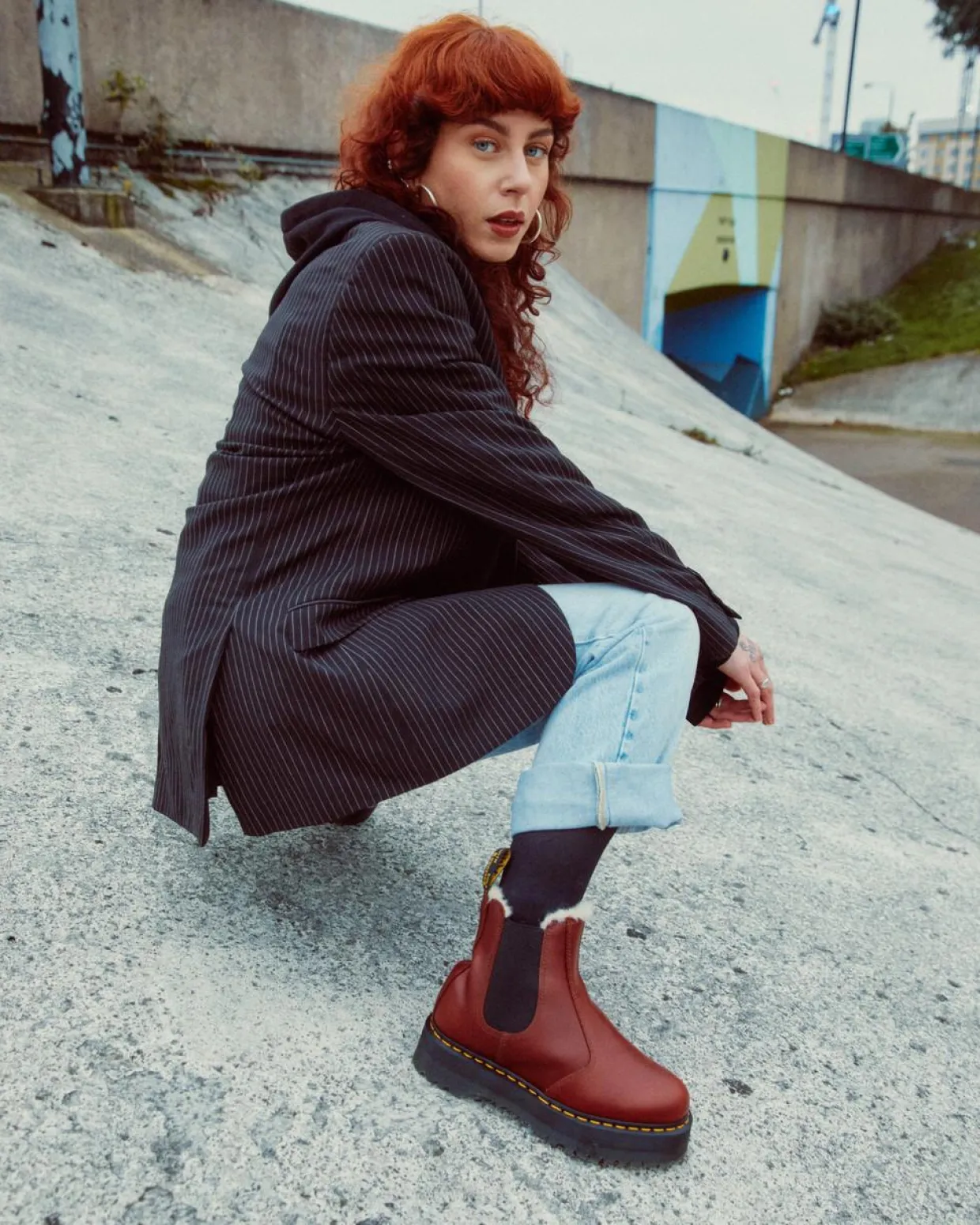 Dr. Martens Boots Plateformes 2976 Quad Doublées De Fourrure Synthétique Marron — Abruzzo Wp Best Sale