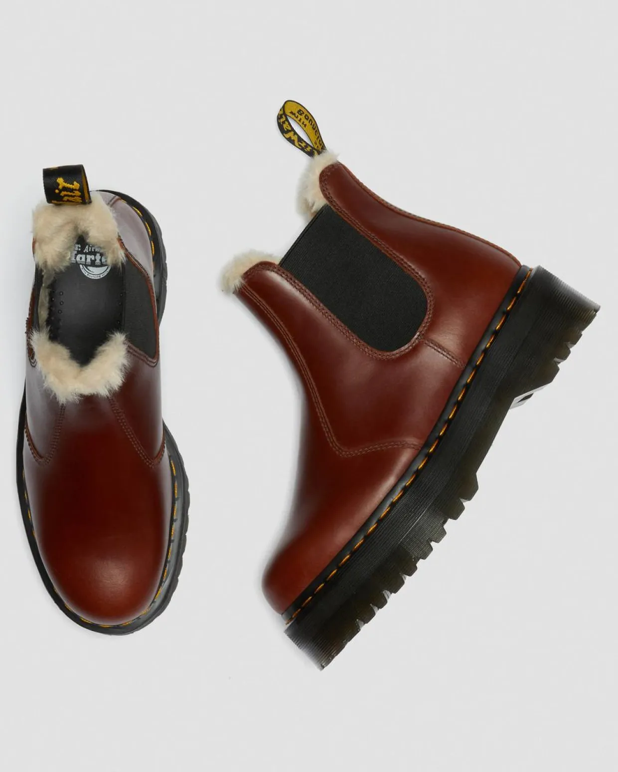 Dr. Martens Boots Plateformes 2976 Quad Doublées De Fourrure Synthétique Marron — Abruzzo Wp Best Sale