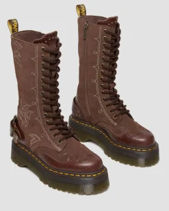 Dr. Martens Boots Plateformes 1B99 Gothic Americana En Cuir Dark Brown — Classic Pull Up Reptile Emboss+ E.H.Suede Cheap
