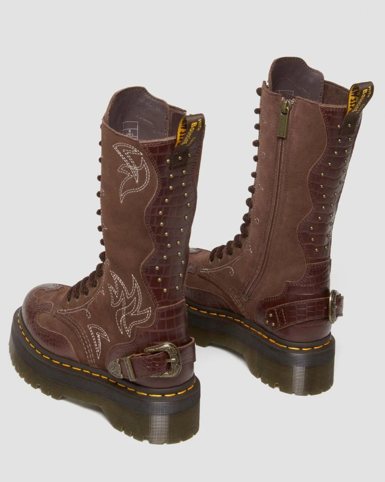 Dr. Martens Boots Plateformes 1B99 Gothic Americana En Cuir Dark Brown — Classic Pull Up Reptile Emboss+ E.H.Suede Cheap