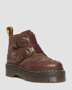 Dr. Martens Boots Plateformes Devon Gothic Americana En Cuir Dark Brown — Classic Pull Up Reptile Emboss+ E.H.Suede  Fashion