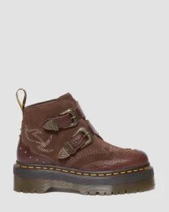 Dr. Martens Boots Plateformes Devon Gothic Americana En Cuir Dark Brown — Classic Pull Up Reptile Emboss+ E.H.Suede  Fashion