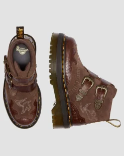Dr. Martens Boots Plateformes Devon Gothic Americana En Cuir Dark Brown — Classic Pull Up Reptile Emboss+ E.H.Suede  Fashion