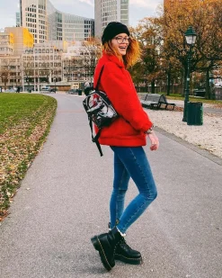 Dr. Martens Boots Plateformes Jadon En Cuir Fourrées Noir — Pisa Outlet