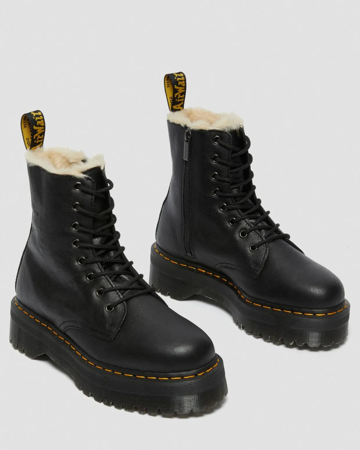 Dr. Martens Boots Plateformes Jadon En Cuir Fourrées Noir — Pisa Outlet