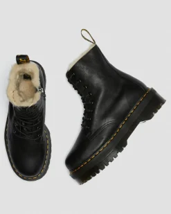 Dr. Martens Boots Plateformes Jadon En Cuir Fourrées Noir — Pisa Outlet