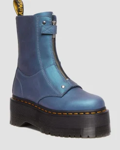Dr. Martens Boots Plateformes Jetta Hi Max En Cuir Métallisé DEEP BLUE — Pull Up Shift Store