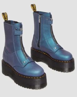 Dr. Martens Boots Plateformes Jetta Hi Max En Cuir Métallisé DEEP BLUE — Pull Up Shift Store
