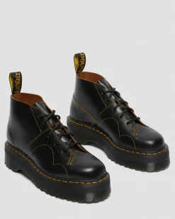 Dr. Martens Boots Plateformes Quad Church En Cuir Noir — Vintage Smooth Outlet