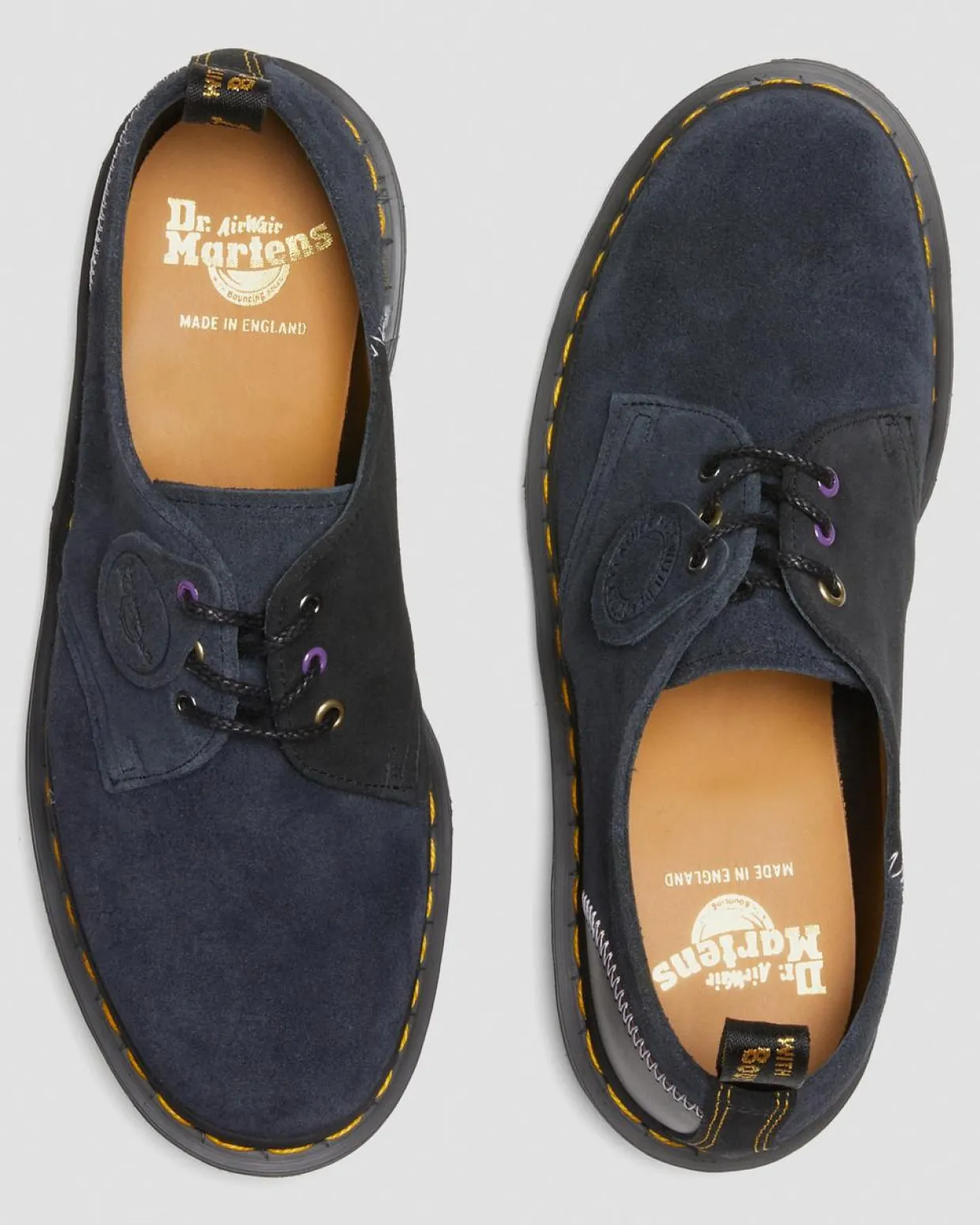 Dr. Martens Chaussures 1461 Deadstock En Cuir Noir+Indigo+Noir — Quilon + Suede Outlet