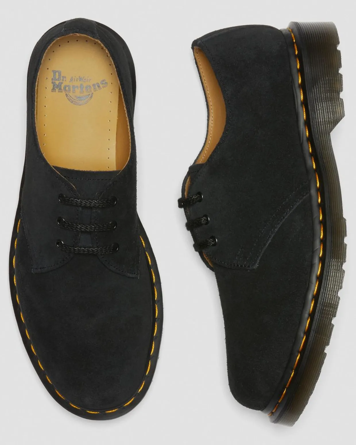Dr. Martens Chaussures 1461 En Daim Noir — E.H.Suede Fashion