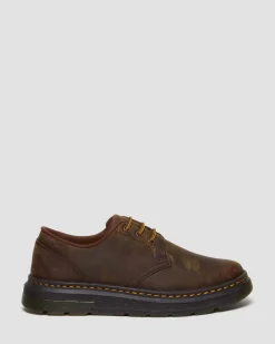 Dr. Martens Chaussures Crewson Lo En Cuir Crazy Horse Marron foncé — Crazy Horse Fashion