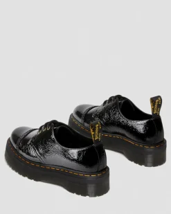 Dr. Martens Chaussures Plateformes 1461 Quad En Cuir Verni Noir — Distressed Patent Discount