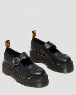 Dr. Martens Chaussures Plateformes Addina Flower En Cuir à Boucles Noir — Milled Nappa Fashion