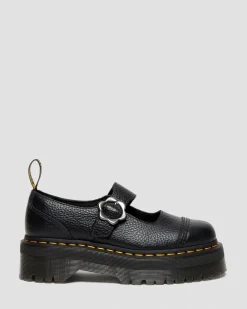 Dr. Martens Chaussures Plateformes Addina Flower En Cuir à Boucles Noir — Milled Nappa Fashion