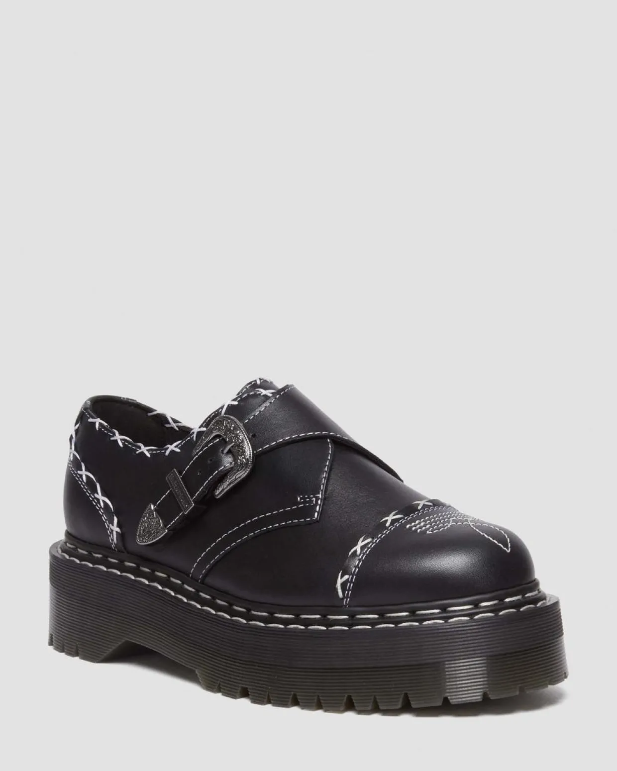 Dr. Martens Chaussures Plateformes Quad Monk Strap Contrast Stitch Noir — Wanama Discount