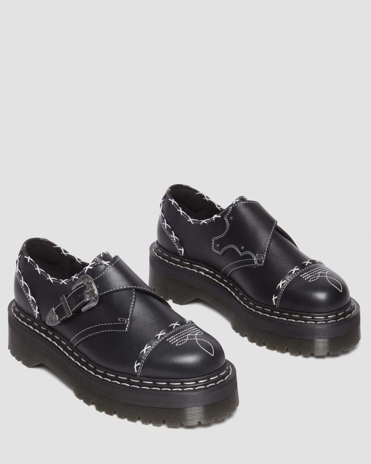 Dr. Martens Chaussures Plateformes Quad Monk Strap Contrast Stitch Noir — Wanama Discount